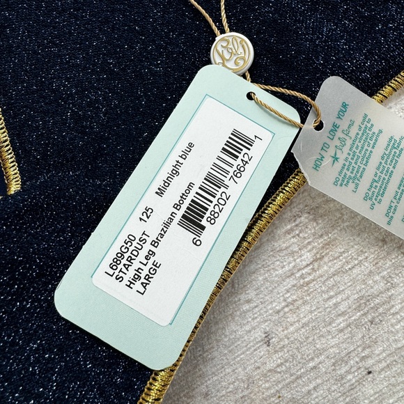 🆕 Luli Fama Wavy Ruched Back Bottom and Free Form Bandeau Bikini in Stardust - Picture 14 of 14